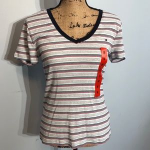 NWT! Tommy Hilfiger Striped V-Neck Tee Medium